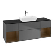 V&B Meuble sous lavabo Finion 160 cm, bleu, étagère en noyer, anthracite-1