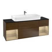 V&B Meuble sous lavabo Finion 160 cm, bleu, étagère ouverte, bois de noyer