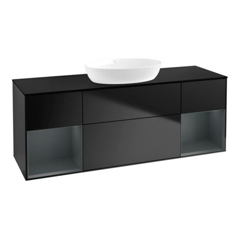 V&B Meuble sous lavabo Finion 160 cm, bleu mat, étagère médium mat laqué, bleu mat laqué