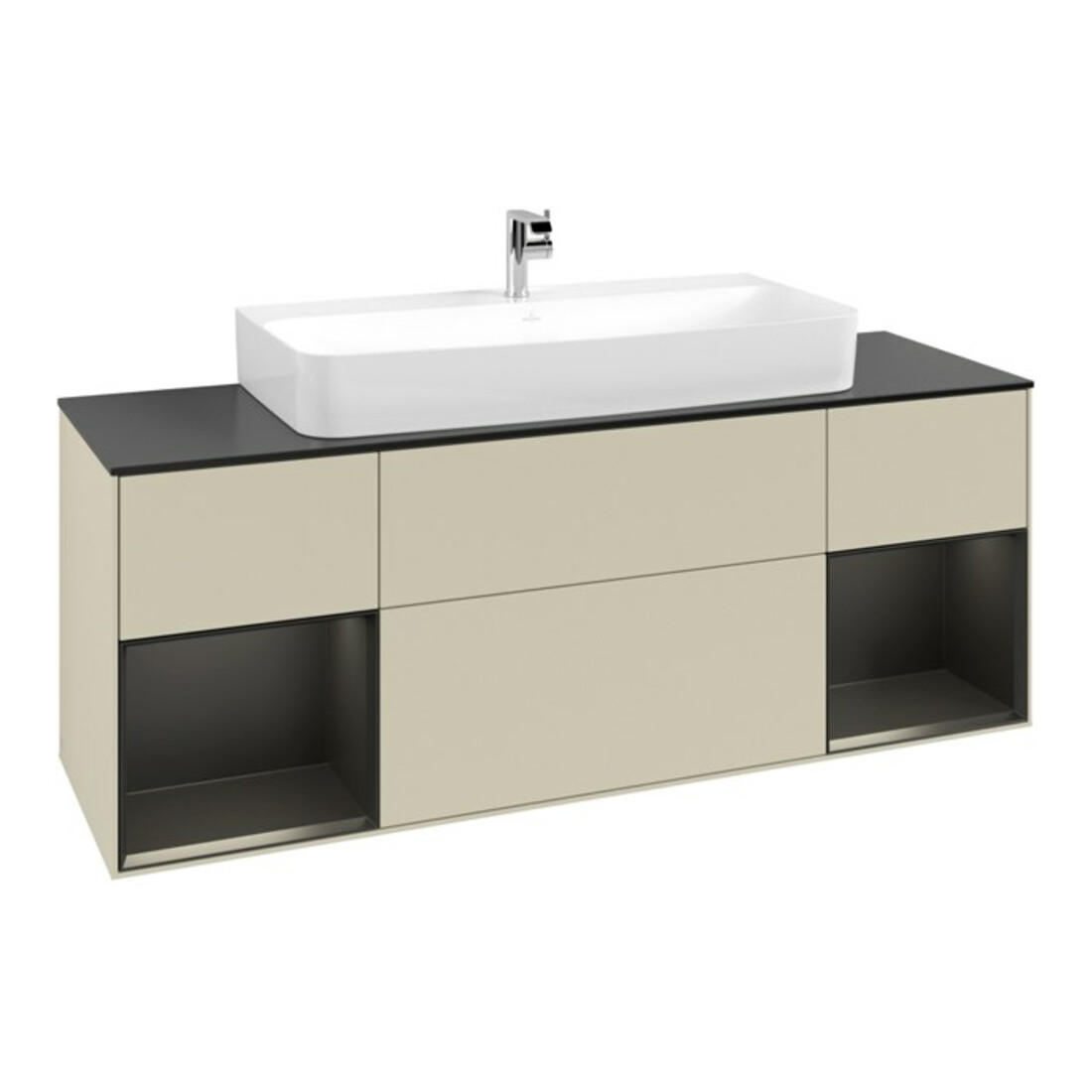 V&B Meuble sous lavabo Finion 160 cm, bleu mat laqué, gris satiné laqué