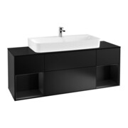 V&B Meuble sous lavabo Finion 160 cm, bleu mat laqué, laque noire mate