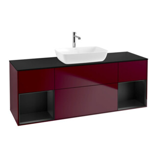 V&B Meuble sous lavabo Finion 160 cm, bleu mat, laqué mat, poignée m