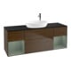 V&B Meuble sous lavabo Finion 160 cm, bleu pâle, étagère huile, laqué, noyer veinée-1
