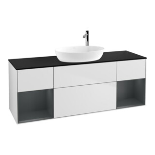 V&B Meuble sous-lavabo Finion 160 cm, bleu pl, étagère md, laqué blanc