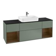 V&B Meuble sous lavabo Finion 160 cm, bleu, placage noyer, huile et laque
