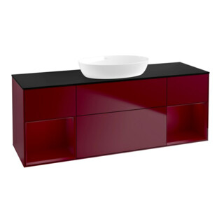 V&B Meuble sous-lavabo Finion 160 cm, bleu, porte miroir laqué, miroir