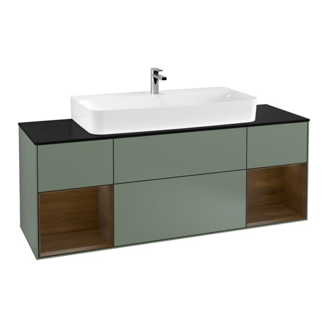 V&B Meuble sous lavabo Finion 160 cm, chêne sauvage, laque mate olive