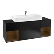 V&B Meuble sous-lavabo Finion 160 cm, chêne sauvage verni, laque mate noire