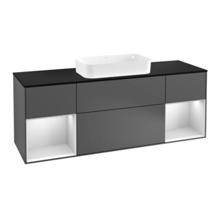 V&B Meuble sous-lavabo Finion 160 cm, éclairage mural, Anthracite, blanc laqué