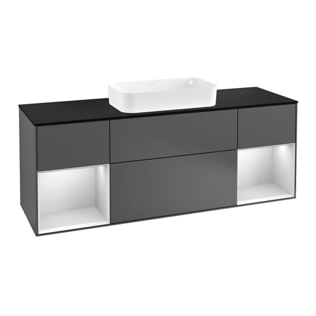 V&B Meuble sous-lavabo Finion 160 cm, éclairage mural, Anthracite, blanc laqué