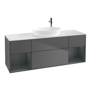 V&B Meuble sous lavabo Finion 160 cm, éclairage mural, anthracite, laqué mat