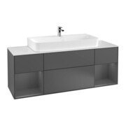 V&B Meuble sous lavabo Finion 160 cm, éclairage mural, anthracite mat, avec lacque anthracite