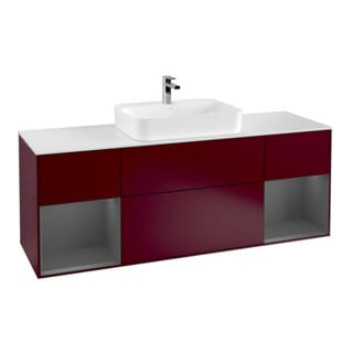 V&B Meuble sous lavabo Finion 160 cm, éclairage mural, anthracite mat, laqué, poignée métal