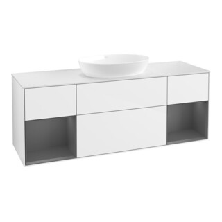 V&B Meuble sous lavabo Finion 160 cm, éclairage mural, blanc brillant