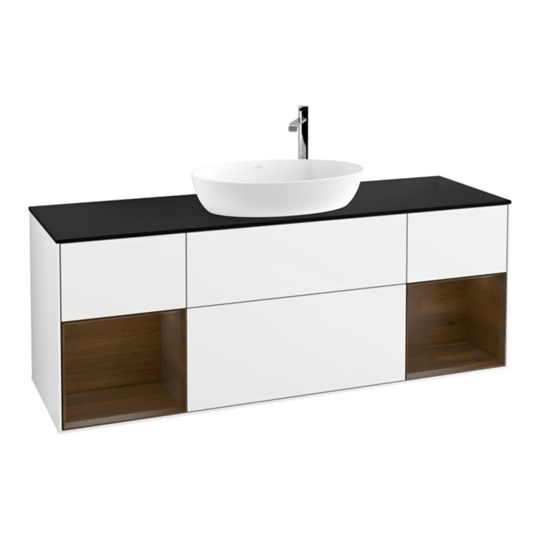 V&B Meuble sous lavabo Finion 160 cm, éclairage mural, blanc brillant
