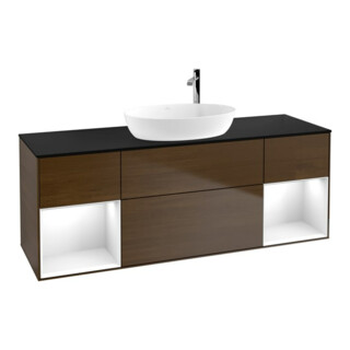 V&B Meuble sous lavabo Finion 160 cm, éclairage mural, blanc brillant, chêne wal ven