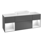 V&B Meuble sous lavabo Finion 160 cm, éclairage mural, blanc brillant, gris mat brillant