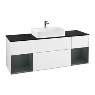 V&B Meuble sous lavabo Finion 160 cm, éclairage mural, blanc brillant lacqué