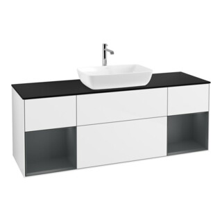 V&B Meuble sous lavabo Finion 160 cm, éclairage mural, blanc brillant, laqué