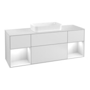 V&B Meuble sous lavabo Finion 160 cm, éclairage mural, blanc brillant laqué