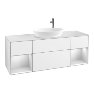 V&B Meuble sous lavabo Finion 160 cm, éclairage mural, blanc brillant laqué