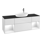V&B Meuble sous lavabo Finion 160 cm, éclairage mural, blanc brillant, laqué-1