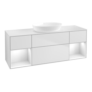 V&B Meuble sous lavabo Finion 160 cm, éclairage mural, blanc brillant, laqué blanc