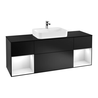 V&B Meuble sous lavabo Finion 160 cm, éclairage mural, blanc brillant, laqué bleu