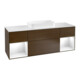V&B Meuble sous-lavabo Finion 160 cm, éclairage mural, blanc brillant, noyer veneer