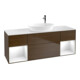 V&B Meuble sous lavabo Finion 160 cm, éclairage mural, blanc brillant, placage noyer-1