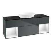 V&B Meuble sous lavabo Finion 160 cm, éclairage mural, blanc lacqué mat, bleu moyen lacqué