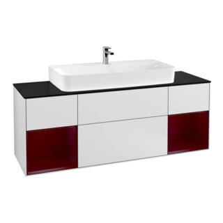 V&B Meuble sous-lavabo Finion 160 cm, éclairage mural, blanc laqué