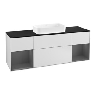 V&B Meuble sous lavabo Finion 160 cm, éclairage mural, blanc laqué