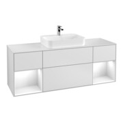 V&B Meuble sous-lavabo Finion 160 cm, éclairage mural, blanc laqué, blanc mat lacqué