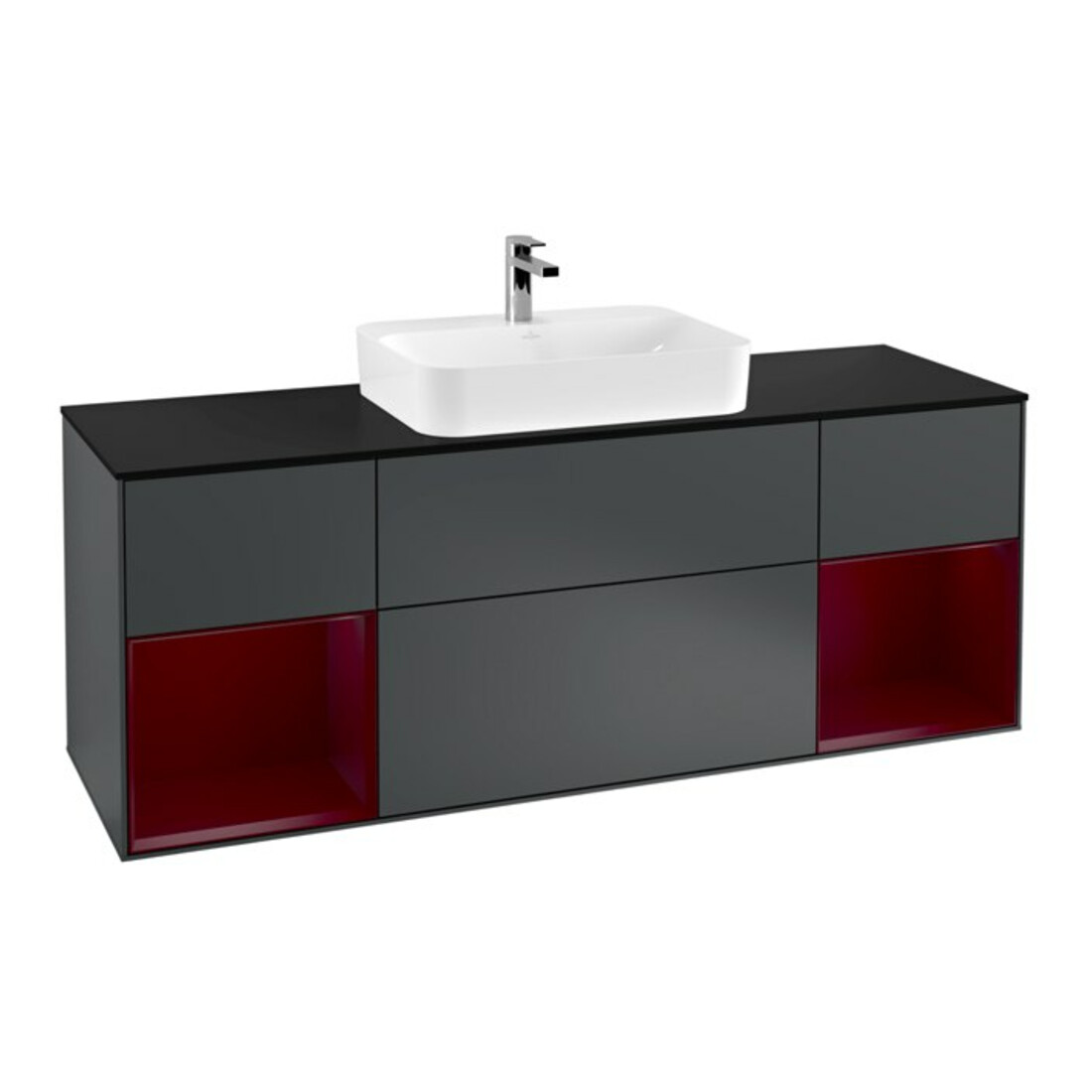 V&B Meuble sous lavabo Finion 160 cm, éclairage mural, blanc laqué mat