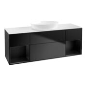 V&B Meuble sous-lavabo Finion 160 cm, éclairage mural, blanc mat, laqué bleu mat