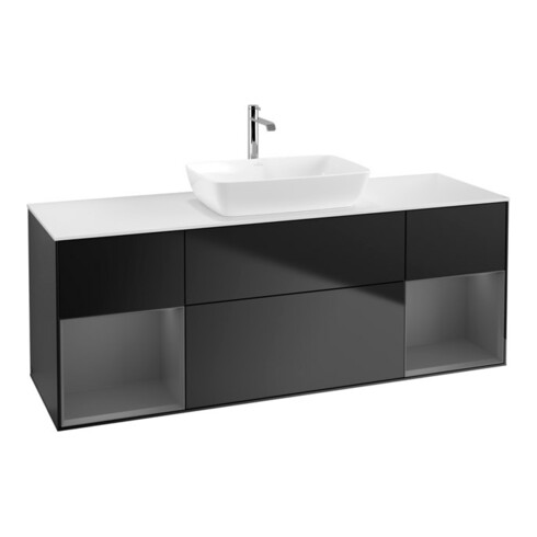 V&B Meuble sous lavabo Finion 160 cm, éclairage mural, blanc mat, laqué, bleu mat, laqué