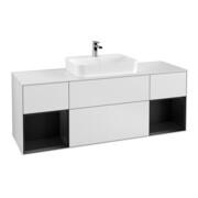 V&B Meuble sous lavabo Finion 160 cm, éclairage mural, blanc mat, laqué brillant