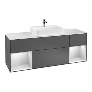 V&B Meuble sous lavabo Finion 160 cm, éclairage mural, blanc mat, laque gris perle mat