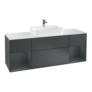 V&B Meuble sous lavabo Finion 160 cm, éclairage mural, blanc mat, laqué rouge mat, laqué bleu mat