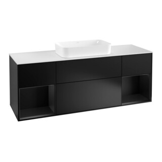 V&B Meuble sous lavabo Finion 160 cm, éclairage mural, blanc mat, rangement bleu mat laqué