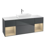 V&B Meuble sous lavabo Finion 160 cm, éclairage mural, blanc mat, rangement ouvert, miroir avec éclairage LED-1