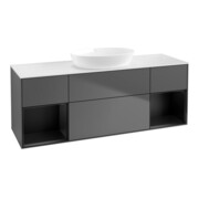 V&B Meuble sous-lavabo Finion 160 cm, éclairage mural, blanc mat, réglette bleue mat, anthracite m