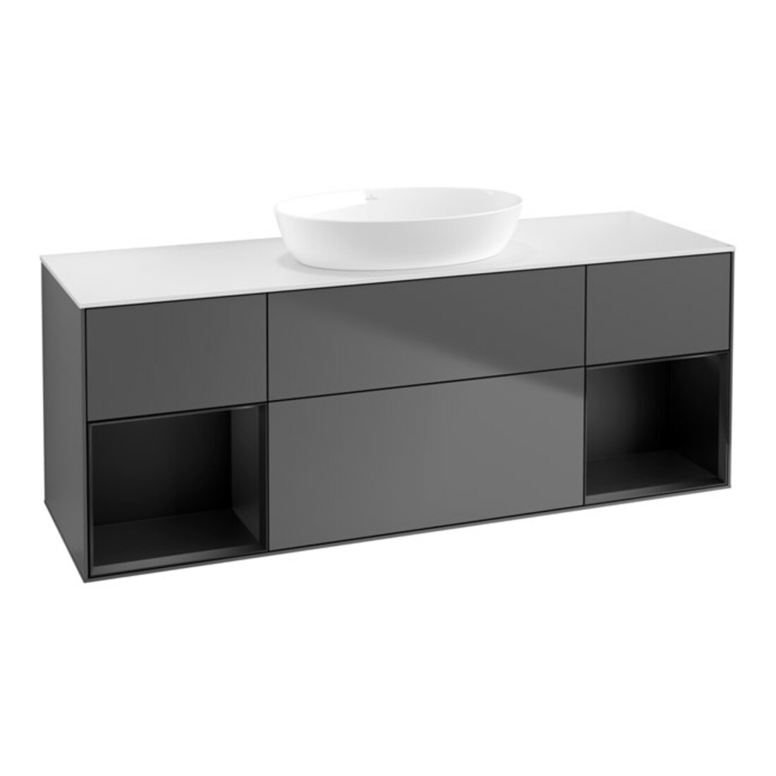 V&B Meuble sous-lavabo Finion 160 cm, éclairage mural, blanc mat, réglette bleue mat, anthracite m