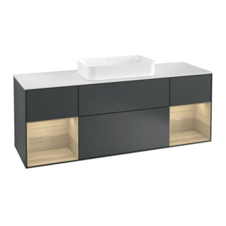 V&B Meuble sous lavabo Finion 160 cm, éclairage mural, blanc mat, réglette, miroir avec éclairage LED