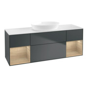 V&B Meuble sous-lavabo Finion 160 cm, éclairage mural, blanc mat, réglette Oa ven, miroir avec laque