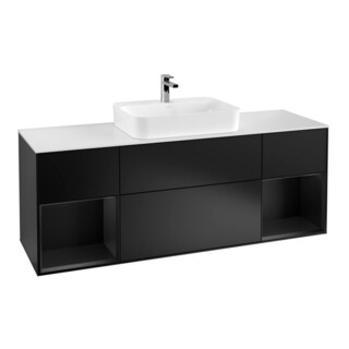 V&B Meuble sous lavabo Finion 160 cm, éclairage mural, blanc mat, régulé bleu mat laqué