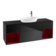 V&B Meuble sous lavabo Finion 160 cm, éclairage mural, bleu laqué-1