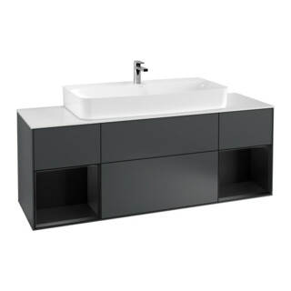 V&B Meuble sous lavabo Finion 160 cm, éclairage mural, bleu mat laqué, bleu moyen laqué