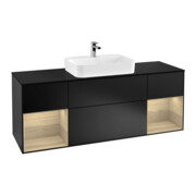 V&B Meuble sous lavabo Finion 160 cm, éclairage mural, bleu mat, placage chêne, bleu mat laqué